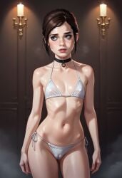 1girls 2d ai_generated bikini brown_hair choker ellie_(the_last_of_us) ellie_williams exotic_dancer female jacket multicolored_bikini multicolored_clothing nightclub nipple_bulge open_jacket petite pole pole_dancer pole_dancing pubic_hair rainbow_bikini rainbow_clothing red_bikini ribs selfie skinny small_breasts standing strip_club stripper stripper_clothes stripper_pole stripping striptease the_last_of_us young