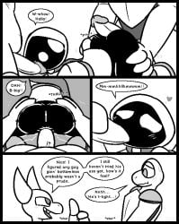 2025 4_fingers amphibian anthro anthro_penetrating anthro_penetrating_humanoid anus armor big_penis blush bottomless breastplate cape caspar_the_frog claws clothed clothing comic demon dialogue doggy_style english_text fellatio finger_claws fingers frog from_behind_position genitals gesture grin group group_sex half-closed_eyes hand_gesture heart_symbol hood hot_dogging humanoid humanoid_genitalia humanoid_on_anthro humanoid_penetrated humanoid_penis interspecies leg_grab leo_the_magician long_sleeves male male/male male_penetrated male_penetrating male_penetrating_male moan narrowed_eyes no_pupils oral penetration penile penis penis_grab robe sex shadow_creature shoulder_pads smile speech_bubble spitroast text thigh_grab threesome thumbs_up to-be-named-later trio ultilix