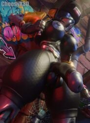 1futa 1girls 3d alley alleyway big_ass big_breasts big_butt big_penis cheesyx3d exposed_breasts exposing_chest fortnite futanari glowing_eyes graffiti grey_body rebel_(fortnite) robot robot_girl self_upload solo taker_pov