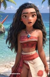 1girls ai_generated arms_at_sides artist_name bandeau bare_arms bare_shoulders beach black_hair blue_sky breasts brown_eyes cloud collarbone cowboy_shot curly_hair dark-skinned_female dark_skin day disney disney_princess forehead hi_res jewelry lips long_hair looking_at_viewer moana moana_2 moana_waialiki necklace ocean open_mouth outdoors palm_tree progenarts pussy sarong skirt sky solo standing strapless swimsuit thick_eyebrows tree tube_top uncensored water wavy_hair web_address