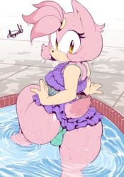 1girls argento ass dress female female_only panties pink_fur pink_hair pool skirt solo sonic_(series) underwear violet_may water yellow_eyes