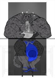 balls bodybuilder bulge eating furry hyper hyper_balls hyper_bulge hyper_cock hyper_genitalia hyper_penis hyper_testicles male male_only muscles muscular muscular_arms muscular_male muscular_thighs pressed_on_glass taoren