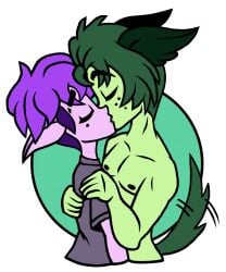 2boys abs blbarosl charlie_werewolf_(teen-z) closed_eyes gay kissing luvboy_(teen-z) male male/male nude_male_clothed_male safe teen-z topless