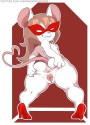 absurd_res anthro anus areola ass big_butt breasts brown_hair buckteeth clothing dahshowstopperz empty_eyes female footwear footwear_only genitals hair hi_res high_heels high_heels_only little_mouser long_hair looking_at_viewer looking_back looking_back_at_viewer mammal mario_bros mask mask_only mostly_nude mouse ms._mowz murid murine nintendo nipples nude paper_mario paper_mario:_the_thousand_year_door pink_anus pink_areola pink_nipples pink_nose pink_pussy pink_tail pussy rear_view red_background red_clothing red_footwear red_high_heels red_mask red_shoes rodent shoes shoes_only simple_background small_breasts smile solo spread_butt spreading tail teeth thick_thighs white_background white_eyes wide_hips