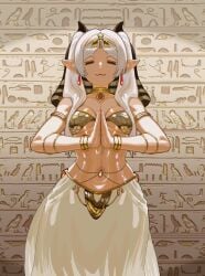 <1_second_video 1girls 3:4 :3 alternate_costume ancient_egyptian_clothes animated bikini bikini_top_only breasts closed_eyes closed_mouth earrings egyptian_trend_(meme) elf female frieren gold_bikini hieroglyphics highres jewelry kinohara_kossuta long_hair meme own_hands_together pointy_ears shorter_than_10_seconds skirt small_breasts solo sousou_no_frieren stomach swaying_hip swimsuit tagme twintails ugoira vertical_video video white_hair white_skirt