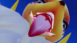 2girls 3d areolae armwear big_ass big_breasts bikini black_sclera close-up digimon digimon_(species) fangs female female_only friendship_is_magic from_behind from_below front_view furry green_eyes low-angle_view miniskirt my_little_pony open_mouth oral_invitation purple_eyes queen_chrysalis_(mlp) renamon shaking_breasts sloppydragons tagme teeth tongue tongue_out topless video vrchat yellow_body