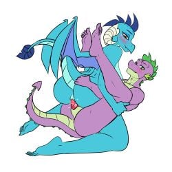 amazon_position anthro anus ass biped blue_body blush bodily_fluids breasts dragon duo eyelashes female female_penetrated friendship_is_magic genital_fluids genitals hasbro hi_res looking_back male male/female male_penetrating membrane_(anatomy) membranous_wings my_little_pony mythological_creature mythological_scalie mythology penetration penile penile_penetration pia-sama princess_ember_(mlp) pupils purple_body pussy scalie sex simple_background smile spike_(mlp) thick_thighs vaginal_fluids vaginal_penetration vaginal_penetration white_background wings