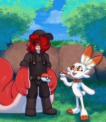 anthro beepunz bunny expansion expansion_sequence female growth hi_res highres lagomorph looking_at_another looking_down looking_up male octin_(beepunz) pokeball pokemon pokemon_(species) scorbunny smaller_female squid tagme taller_male