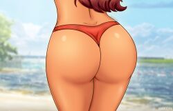 1girls 2d 2d_(artwork) ass ass ass_focus beach big_ass big_butt bikini bikini_bottom braunlecher brown_hair color colored dat_ass everlasting_summer female female_only from_behind hips huge_ass large_ass moyachnik olga_dmitrievna_(everlasting_summer) red_bikini red_swimsuit solo_female swimsuit tagme thighs