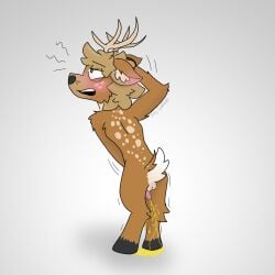 animal_genitalia animal_penis anthro antlers ass balls blush bodily_fluids brown_body brown_fur cervine_genitalia cervine_penis deer fur genital_fluids genitals glands hair hand_on_head hand_on_penis hi_res hooves horn looking_up male mammal masturbation motion_lines nude open_mouth overstimulation peeing penis penis_between_thighs rubbing rubbing_penis rutting scent scut_tail shaking shaking_legs short_tail simple_background small_penis solo tail turned_on urine urine_pool urine_stream watersports wetting