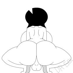 2d_(artwork) 2d_artwork backsack big_ass big_breasts black_and_white black_hair dr_gol. futanari looking_away melissa_(sultryscribz) original original_artwork rear_view squatting thick_thighs trans_woman transfem white_body