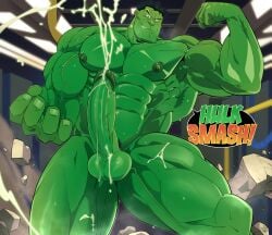 balls bara big_balls big_penis boner cum erection flexing gay green_skin hulk hulk_(series) male male_only marvel marvel_comics muscles muscular orgasm penis solo solo_male sweaty thy_carker thymilph