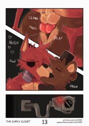 2boys anal_sex animal_genitalia animatronic anthro ass bear blush bodily_fluids camera dialogue english_text erection five_nights_at_freddy's fnaf fox foxy_(fnaf) freddy_(fnaf) furry gay gay_sex kissing kissing living_machine looking_pleasured male male/male male_only nick7005 nude on_back penetration robot scottgames security_camera sex sweat sweating text