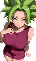 1girls ai_generated big_breasts big_hips blue_eyes dragon_ball_super female femdom green_hair half-closed_eyes kefla looking_at_viewer mature_female niamy pink_dress seductive_look sexy_pose skinny smug_smile taller_girl thick_thighs wide_hips