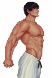 1boy abs bara biceps black_hair bulge g00miato jujutsu_kaisen male male_focus male_only muscular muscular_arms muscular_male nipples pecs pectorals scar shirtless simple_background solo solo_male toji_fushiguro topless topless_male white_background