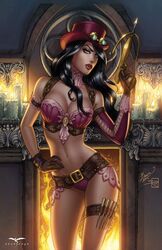 1girls 2015 arrow artist belt big_breasts black_hair blue_eyes bra breasts brown_belt brown_gloves busty candle candles collar comic_cover cowboy_shot crossbow dated dawn_mcteigue dripping_wax eye_contact female female_only front_view gloves goggles goggles_on_head grimm_fairy_tales_zenescope hat large_breasts leather_gloves liesel_van_helsing lingerie lipstick long_hair looking_at_viewer official_art panties pink_bra pink_lingerie pink_panties pink_sleeves pinup pouch red_lips red_lipstick sabine_rich signature sleeves solo stake standing steampunk suspenders top_hat wax zenescope