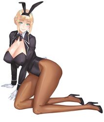 animal_ears aqua_eyes arm_support bangs black_jacket black_legwear blonde_hair blue_eyes blunt_bangs blush bow bowtie braid breasts bunny_ears bunny_girl bunny_tail bunnysuit cleavage curvaceous damegane detached_collar erect_nipples erect_nipples_under_clothes eyebrows_visible_through_hair eyelashes fake_animal_ears felicia_(damegane) female french_braid full_body gloves hairband high_heels high_resolution highleg highleg_leotard hip_focus hips jacket kneeling large_breasts legs leotard lips looking_at_viewer nipples open_clothes open_jacket original pantyhose shoes short_hair sidelocks simple_background smile solo tail thick_thighs thighs tied_hair white_background white_gloves wide_hips wrist_cuffs