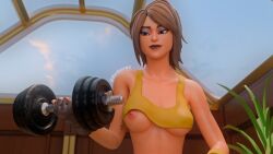 1girls 3d bare_shoulders black_lipstick blue_eyes breasts breasts breasts brown_hair epic_games exposed_nipple female female female_only fingerless_gloves fortnite fortnite:_battle_royale light-skinned_female light_skin lipstick nipple_slip reduxran short_hair solo solo_female tagme tattoo tntina underboob weights