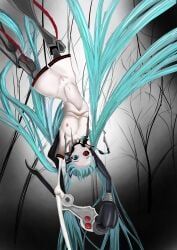 amputee big_breasts blue_eyes blue_hair body_horror calne_ca calne_calcium completely_nude completely_nude_female creepy cyan_eyes cyan_hair cyborg falling female female hairless_pussy half_robot hatsune_miku humanoid long_hair looking_at_viewer metallic_legs monster_girl nipples nude nude_female pussy red_eyes robot_arm robotic_arm shadow skeletal_hand skinny solo solo_female twintails vocaloid white white_body white_skin woman_focus