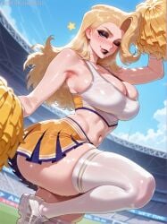 1girls ai_generated arm_up armpits arzagod ass belly_button below_view big_ass big_breasts black_lipstick blonde_eyebrows blonde_female blonde_hair blue_eyes blurry_background breasts bubble_butt cheerleader cheerleader_uniform clouds dat_ass detailed_background emma_frost emma_frost_(marvel_rivals) emma_frost_(x-revolution) eyebrows eyelashes eyeshadow female half-closed_eyes huge_ass large_ass legwear light-skinned_female light_skin long_hair marvel marvel_comics marvel_rivals meaty_thighs mole_under_eye no_bra one_eye_closed one_leg_up pale-skinned_female pale_skin perfect_body side_view skirt sky smile smiling standing_on_one_leg thick_ass thick_thighs tongue tongue_out very_long_hair viewed_from_below viewed_from_side white_legwear wide_hips