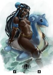 1girls abs absurdres areolae armpits ass breasts chamucasdelamor69 dark-skinned_female dark_skin eye_contact female female_only half-closed_eyes highres lapras looking_at_viewer nessa_(pokemon) nintendo nipples pokemon pokemon_rgby pokemon_ss ribs sketch solo text thick_thighs url watermark wide_hips