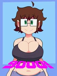 animated big_breasts breasts_bounce brown_hair chubby ellie_(paladin) female female_only glasses green_eyes nerd paladindraws short_hair smile solo solo_female solo_focus