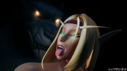 2019 blizzard_entertainment blonde_hair blood_elf elf female green_eyes headband mottec nude original_character pointy_ears solaria straight warcraft werewolf worgen world_of_warcraft