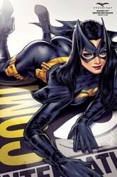 1girls ass batman_(series) belt black_bodysuit black_cape black_gloves black_hair black_heels blue_eyes bodysuit breasts cape comic_cover crossover dat_ass dc dc_comics elias_chatzoudis eyeshadow female female_only gloves grimm_fairy_tales_(comic) grimm_fairy_tales_zenescope heels huntress_(dc) lipstick long_hair lying lying_down lying_on_stomach makeup mascara mask official_art pinup pouch red_lips red_lipstick smile smiling solo superheroine text utility_belt yellow_belt zenescope zenescope_entertainment