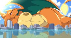 1girls 2019 anthro anthrofied areola ass barely_visible_genitalia barely_visible_pussy big_breasts breasts charizard chubby city dragon dragoness eye_contact female female_only fingers giantess half-closed_eyes horn huge_ass huge_breasts hyper hyper_ass hyper_breasts lake looking_at_viewer lying macro mastergodai nintendo nipples non-mammal_breasts nude on_side original_character outside overweight overweight_female pokémon_(species) pokemon pokemon_(species) pokemon_rgby purple_eyes pussy reflection scalie sky smile solo thick_thighs thigh_gap video_games water wide_hips wings