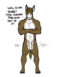 angry anthro asinus balls bgn brown_body brown_fur brown_hair donkey english_text equid equine facial_hair flaccid foreskin fur hair haw male_only mammal nude penis text white_body white_eyes white_fur