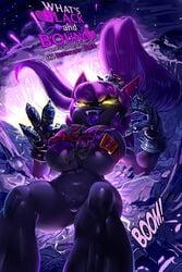 2018 absurd_res areola armor belt big_breasts breasts clothing destruction dialogue female gauntlets gloves glowing glowing_eyes group hair handwear hi_res huge_breasts human humanoid league_of_legends lying macro male mammal melee_weapon navel nipples open_mouth polearm ponytail purple_body purple_hair purple_tongue pussy riot_games rule_63 smile solo_focus spear surprise sword theboogie tongue veigal veigar video_games weapon yordle