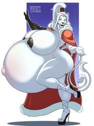 1girls anthro belly big_belly big_breasts breasts cape feline female female_only furry high_heels huge_belly huge_breasts hyper_belly hyper_pregnancy kincade large_breasts lioness one_leg_up outie_navel pregnant ready_to_pop scar smile solo vexdemon white_fur