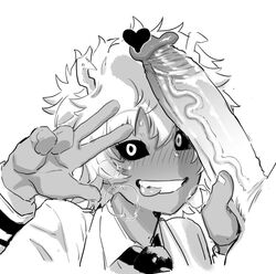 1boy 1girls black_sclera blush censored dekosukentr disembodied_penis erection female greyscale gyaru heart heart_censor heavy_breathing kogal large_penis messy_hair mina_ashido monochrome my_hero_academia nose_blush penis penis_grab penis_on_face penis_shadow school_uniform short_hair solo_focus straight tongue tongue_out v_over_eye veins veiny_penis