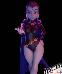 1girls 3d 3d_(artwork) blender bodysuit breast_grab breast_press breast_squeeze breasts cloak curvaceous curvy curvy_figure dc dc_comics female flirting goth hi_res high_resolution highres hip_grab hips leotard lewdality looking_at_viewer nipple_bulge nipples nipples_visible_through_clothing one-piece_swimsuit purple_eyes purple_hair pussy rachel_roth raven_(dc) see-through see-through_clothing simple_background teen teen_titans thick_ass thick_thighs vagina