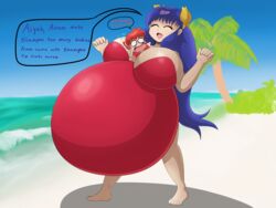 amazon artist_request beach breast_held breast_press canon_genderswap chibi clothing gigantic_breasts hyper_belly hyper_pregnancy one-piece_swimsuit pregnancy pregnant ranma-chan ranma_1/2 ranma_saotome ready_to_pop shampoo_(ranma_1/2) smaller_female swimsuit yuri