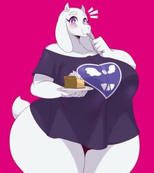 anthro blush caprine curvy_figure deltarune embarrassed female female_only fork furry holding_food horns large_breasts looking_at_viewer milf pie plate sssonic2 surprised thick thick_thighs toriel undertale voluptuous