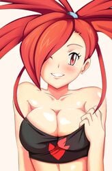 1girls alternate_breast_size animated blush breasts cleavage female female_only flannery_(pokemon) gif gym_leader hair_over_one_eye human human_only large_breasts looking_at_viewer nintendo pokemon pokemon_oras pokemon_rse red_eyes red_hair smile solo source_request vivivoovoo wink