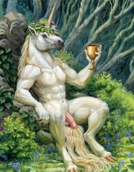 anthro cup equid hibbary horn looking_at_viewer male male_only mammal nude penis solo unicorn