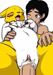 1boy 1girls animal_ears anthro anthrofied breasts canid canine canis digimon digimon_(species) domestic_dog female gatomonlover haiiromon human mammal nipples penetration penis pussy renamon sex shounen_jump vaginal_penetration