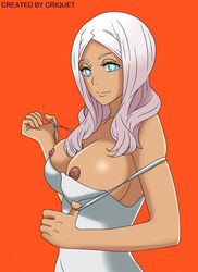 big_breasts blue_eyes criquet dark-skinned_female dark_skin dress enen_no_shouboutai female fire_force looking_at_viewer nipples princess_hibana simple_background smile white_hair