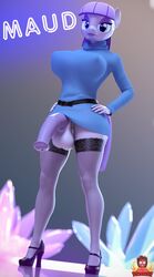 1futa 3d_(artwork) absurd_res animal_genitalia animal_penis anthro balls balls_under_clothes big_balls big_penis blue_eyes bottomless_skirt clothing dickgirl equid equine equine_penis erection_under_clothes erection_under_skirt eyeshadow footwear forsaken_(artist) friendship_is_magic frock furry futa_only futanari gynomorph half-erect hands_on_hips hi_res high_heels horse horsecock intersex legwear makeup mammal maud_pie_(mlp) medial_ring my_little_pony nipple_outline penis penis_out penis_under_clothes penis_under_skirt pony purple_eyeshadow shoes skirt skirt_lift solo solo_futa stockings