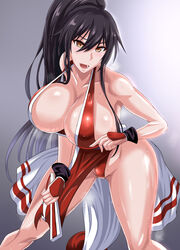 1girls alternate_costume bare_shoulders big_breasts bikini blush breasts cosplay female_focus huge_breasts idolmaster impossible_clothes japanese_clothes jet_puri king_of_fighters large_breasts leotard long_hair looking_at_viewer mai_shiranui_(cosplay) open_eyes open_mouth panties ponytail revealing_clothes shirase_sakuya sideboob smile solo sweat sweatdrop swimsuit thick_thighs thighhighs thighs underwear