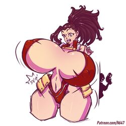 2019 2girls artist_name ass ass_expansion ass_visible_through_thighs bare_shoulders big_breasts big_hair bouncing_breasts breast_expansion breasts brown_hair cleavage clothing color eyelashes female female_only gigantic_breasts growth gun hips huge_breasts human large_breasts mei_hatsume momo_yaoyorozu my_hero_academia n647 navel nipple_bulge nipples nipples_visible_through_clothing open_mouth ponytail shiny_skin silhouette solo_focus sound_effects surprised teeth thick_thighs thighs tied_hair tongue url wardrobe_malfunction white_background wide_hips yellow_eyes