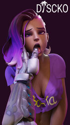 1girls ahe_gao blizzard_entertainment breasts cleavage cole_cassidy dark-skinned_female discko female finger_in_mouth latina looking_at_viewer open_mouth overwatch sombra tongue tongue_out video_games