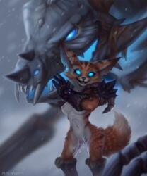 2019 anthro armor blizzard_entertainment bodily_fluids breasts canid canine clothed clothing cum cum_inside death_knight dragon duo female fennec fox frost_wyrm fur genital_fluids glowing glowing_eyes horn looking_at_viewer mammal milkwyvern multicolored_body multicolored_fur nipples nude open_mouth pussy red_body red_fur smile snow two_tone_body two_tone_fur undead video_games vulpera warcraft white_body white_fur winter