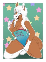 1girls 2019 5_fingers anthro areola breasts equid equine excitedcargoyle eyewear female female_only fingers glasses hair hi_res horse kneeling mammal nipples pussy solo white_hair