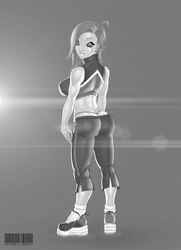 1girls amaurymangaka ass ass_cleavage athletic bare_arms bare_calves bare_midriff bare_shoulders big_ass big_butt bubble_butt butt_crack calves capri_pants clothing earrings eyelashes eyeliner female female_focus female_only g-string hourglass_figure human looking_at_viewer looking_back low_cut_pants monochrome pink_hair pose posing short_hair skin_tight sleeveless sneakers solo standing tagme tecna tecna_(winx_club) thong turtleneck winx_club