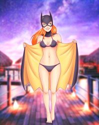 1girls barbara_gordon batgirl batman_(series) beach bikini bounder crop_top dc dc_comics female female_only island panties solo