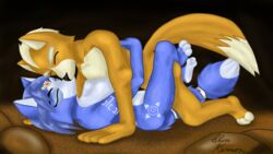 16:9 2019 5_fingers anthro blue_body blue_fur blue_hair breasts canid canine cave couple crown digital_media_(artwork) duo female fingers fox fox_mccloud fur furry hair hi_res kissing krystal male mammal nintendo nude orange_body orange_fur romantic sex shin_kerron simple_background star_fox story_at_source straight tiara toes video_games