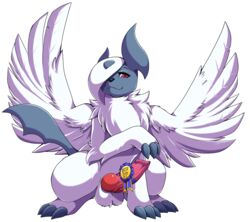 1boy 3_toes absol animal_genitalia animal_penis big_penis canine canine_penis claws deerrobin erection eye_contact feet feral fur furry half-closed_eyes hi_res horns knot leg_up looking_at_viewer male male_only mammal mega_absol mega_evolution nintendo nude paws penis pink_eyes pokémon_(species) pokemon pokemon_(species) pokemon_rse pokemon_xy pose smile solo spread_wings tail testicles text thick_thighs video_games white_background white_body white_fur wide_hips wings